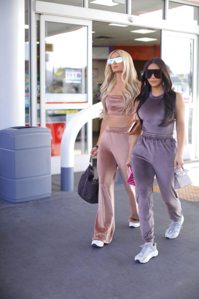 Kim Kardashian and Paris Hilton tease the new Velour collection from SKIMS. (Photo credit: SKIMS)