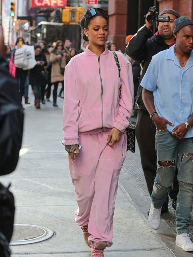 Rihanna in a vintage Sean John tracksuit. (Photo credit: Getty Images)