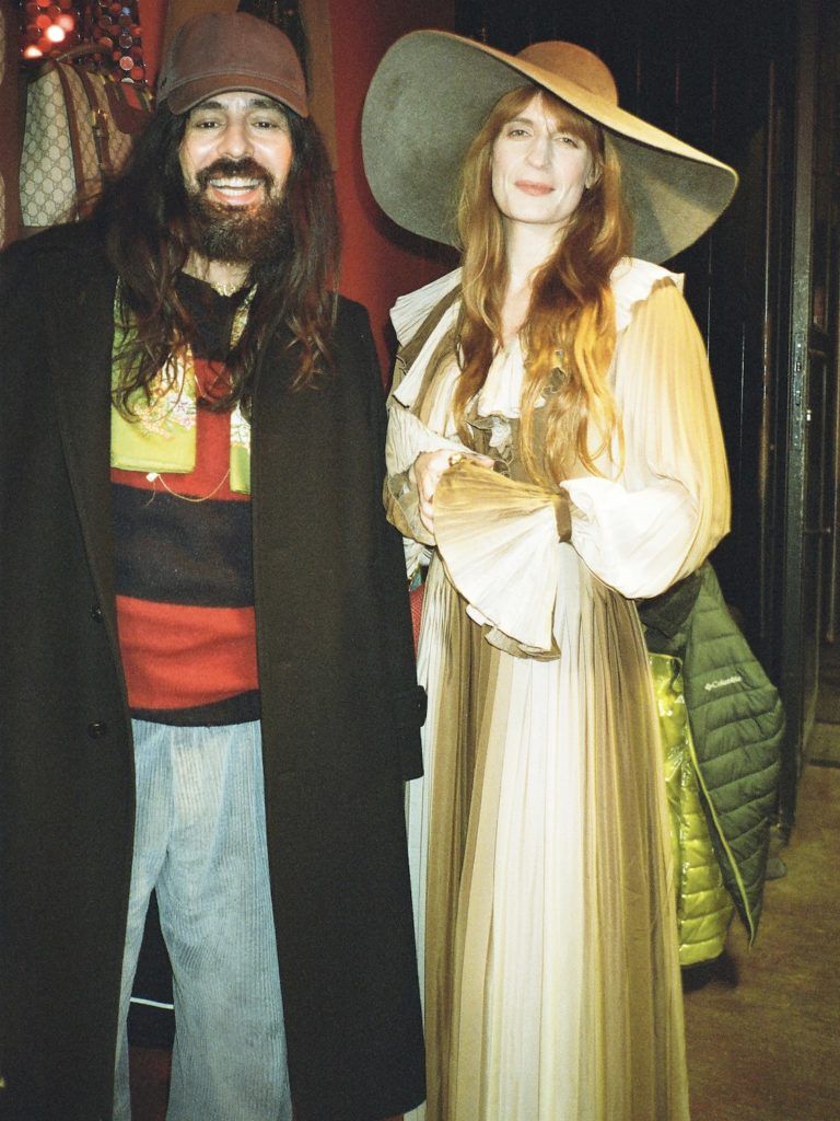 Alessandro Michele and Florence Welch behind the scenes of Ouverture. (Photo credit: Paige Powell, courtesy of Gucci)