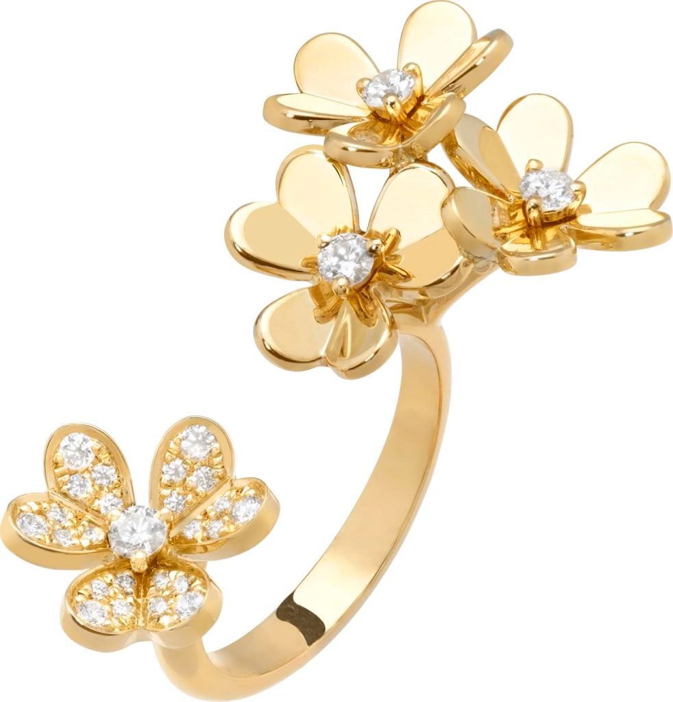 RNH668WC Yellow gold diamond double flower ring