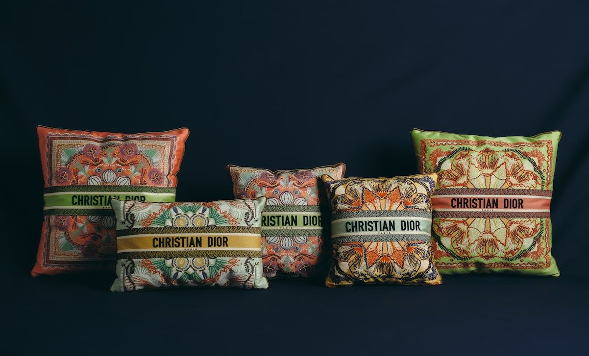 Embroidered cushions from the Dior Maison collection. (Photo credit: Ines Manai, courtesy of Dior)