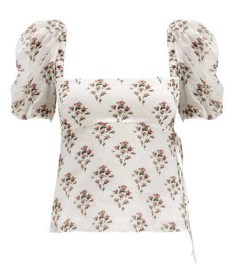 Brock Collection puff-sleeve floral cotton-blend top
