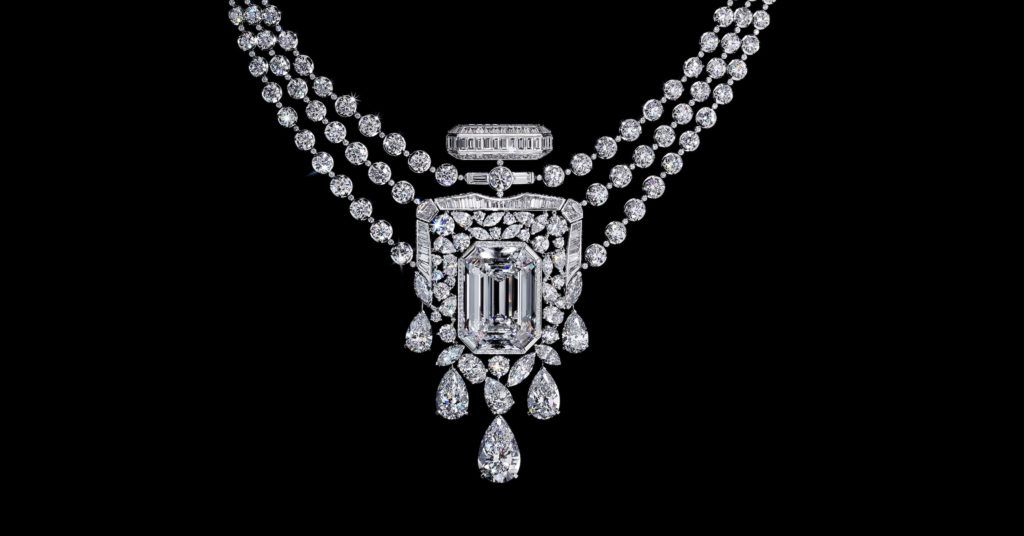 Chanel pays tribute to its iconic No 5 perfume with a 55.55-carat diamond necklace
