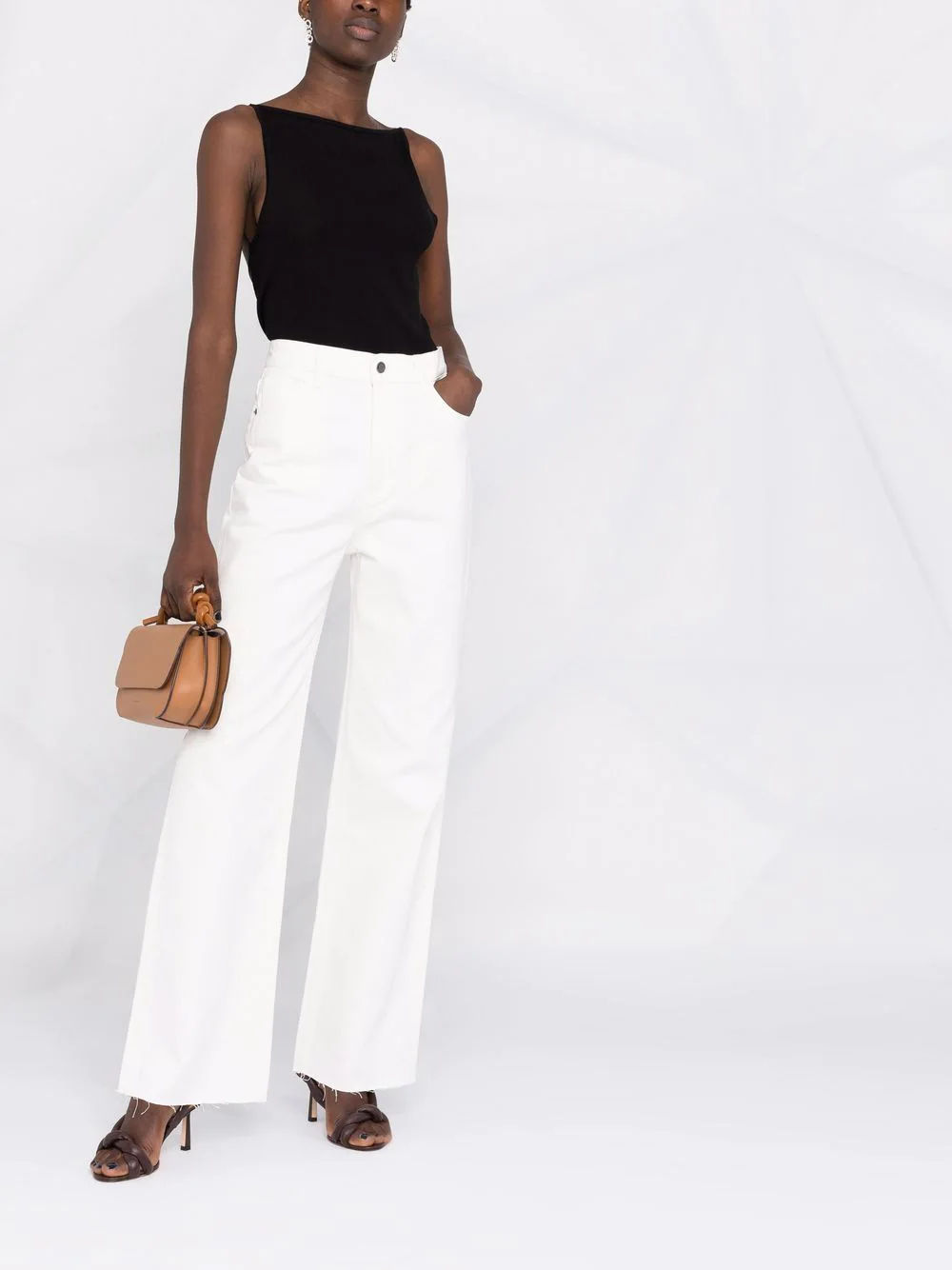 high waisted wide leg jeans white