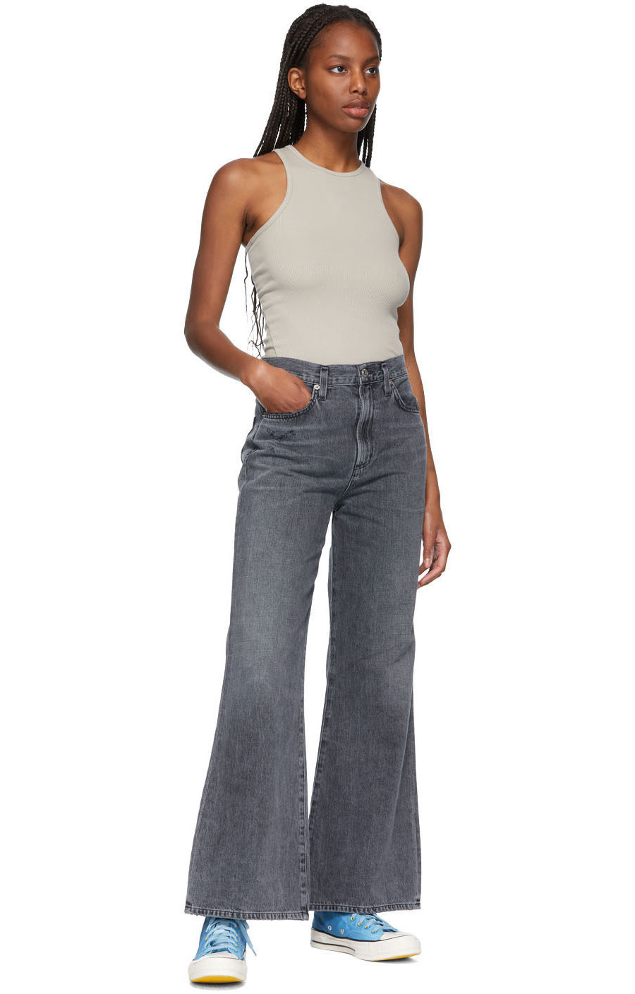 denim palazzo pants with top