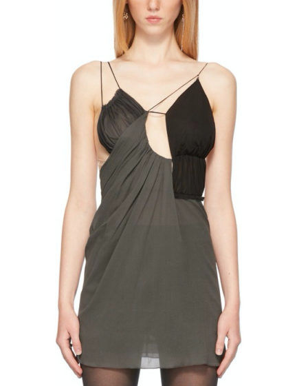 Buy NENSI DOJAKA Deep V-neck Draped Bra Long Sleeve Mini Dress