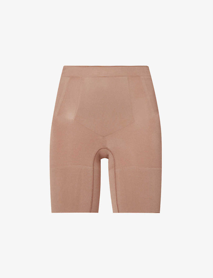 Oncore high-waist mid-thigh stretch-woven shorts
