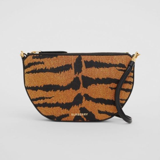 Burberry Tiger Striped Cotton Blend Olympia Pouch