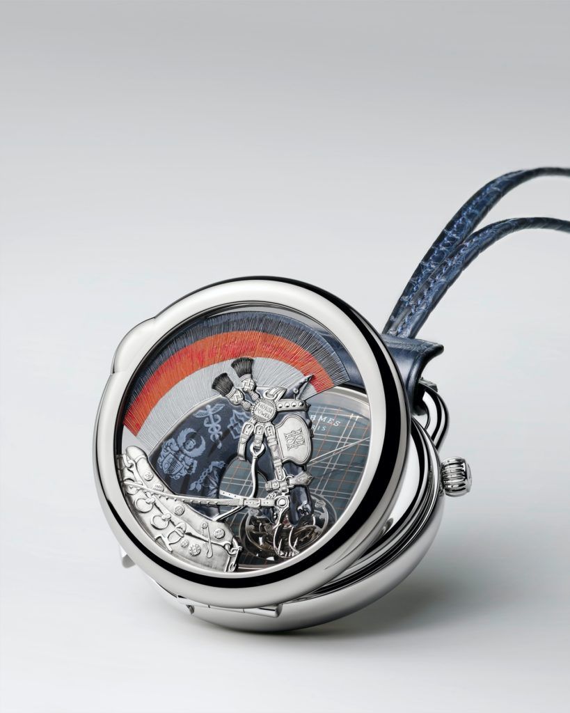 Hermès unveils hand-painted porcelain dial in arceau harnais français watch