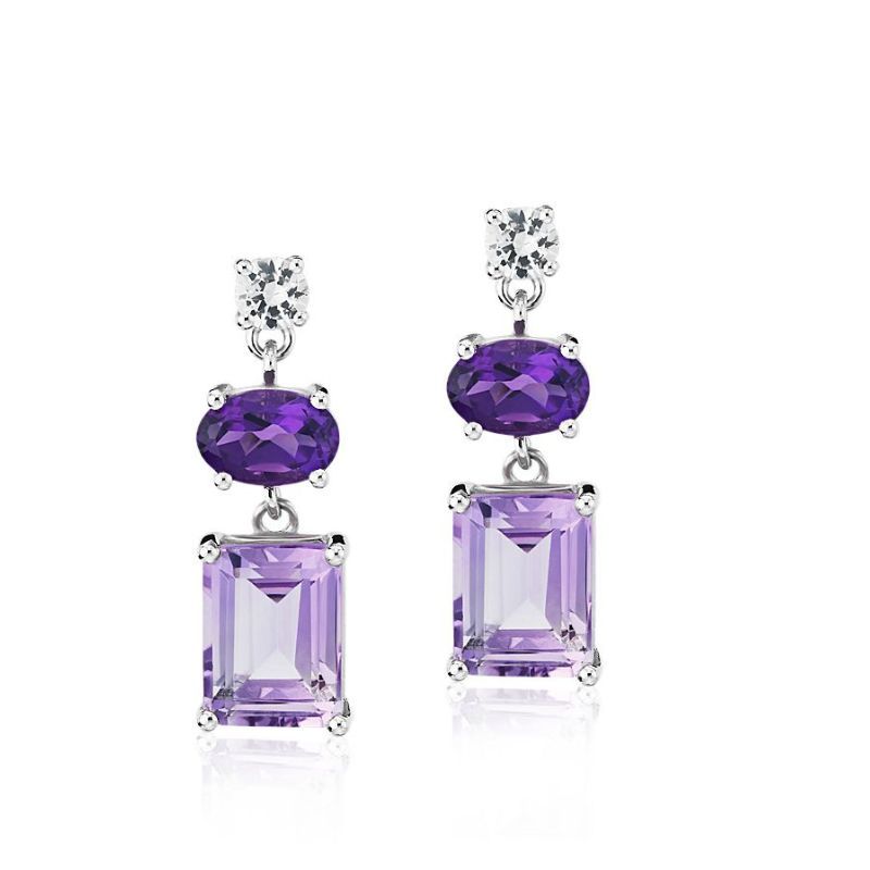 Blue Nile Rose de France, Amethyst, and White Sapphire Drop Earrings