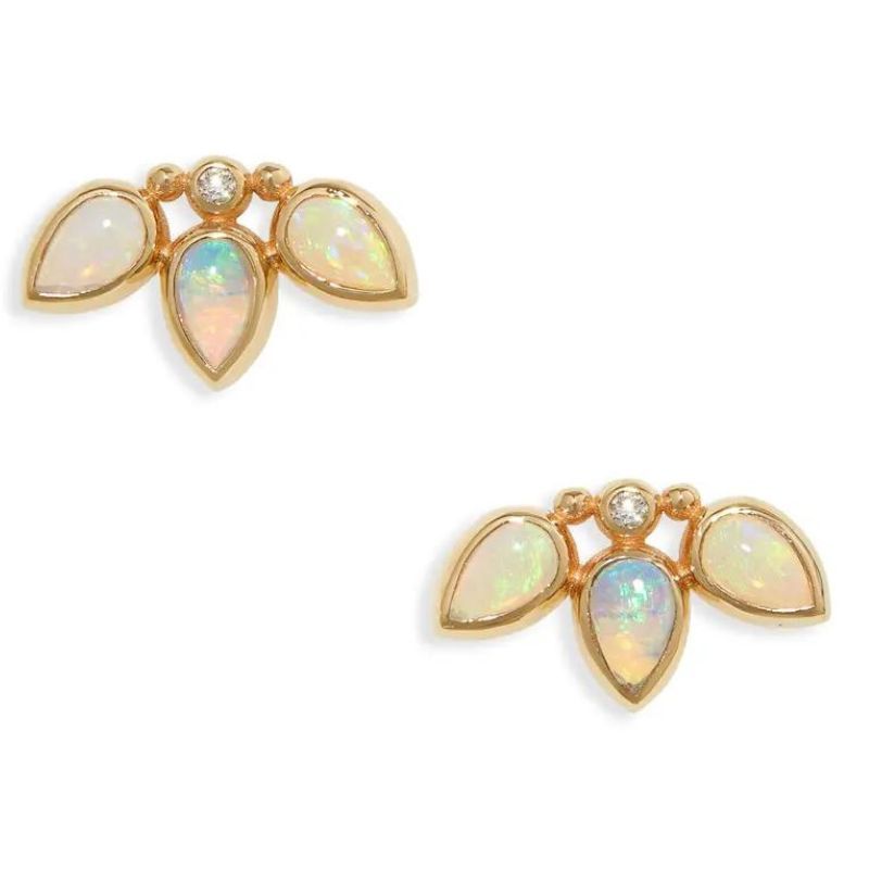 Bezel Bouquet Opal & Diamond Stud Earrings