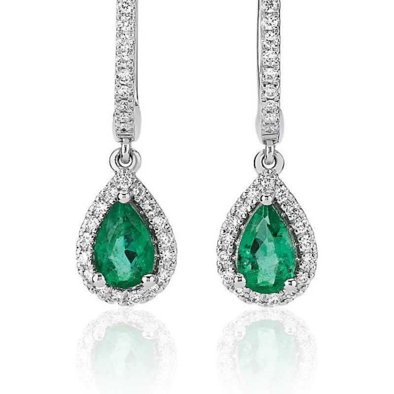 Blue Nile Pear Emerald Halo Drop Earrings