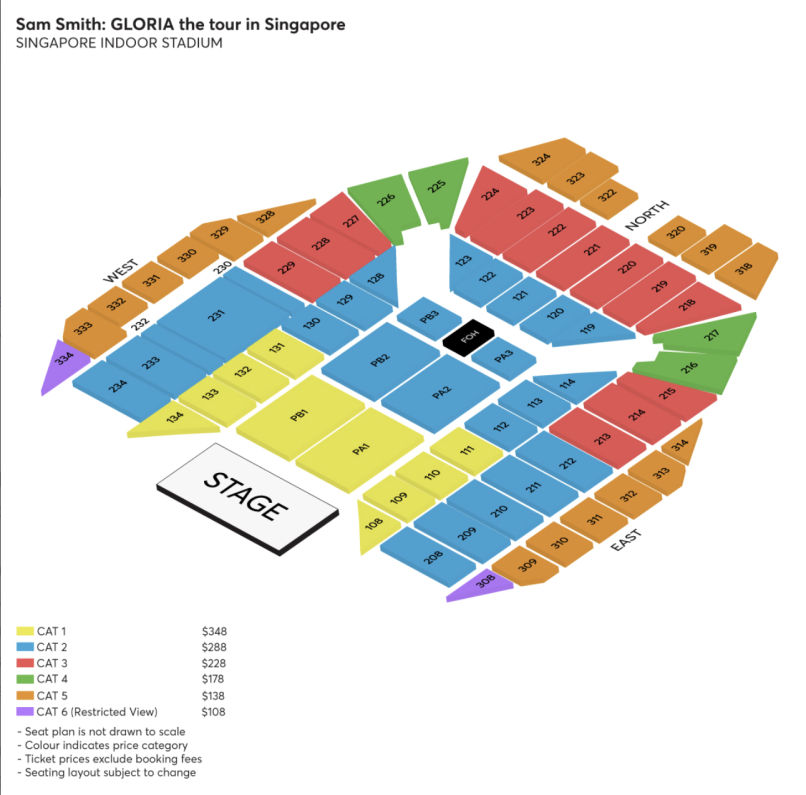 sam smith gloria the tour singapore 2023 concert seating map ticket price