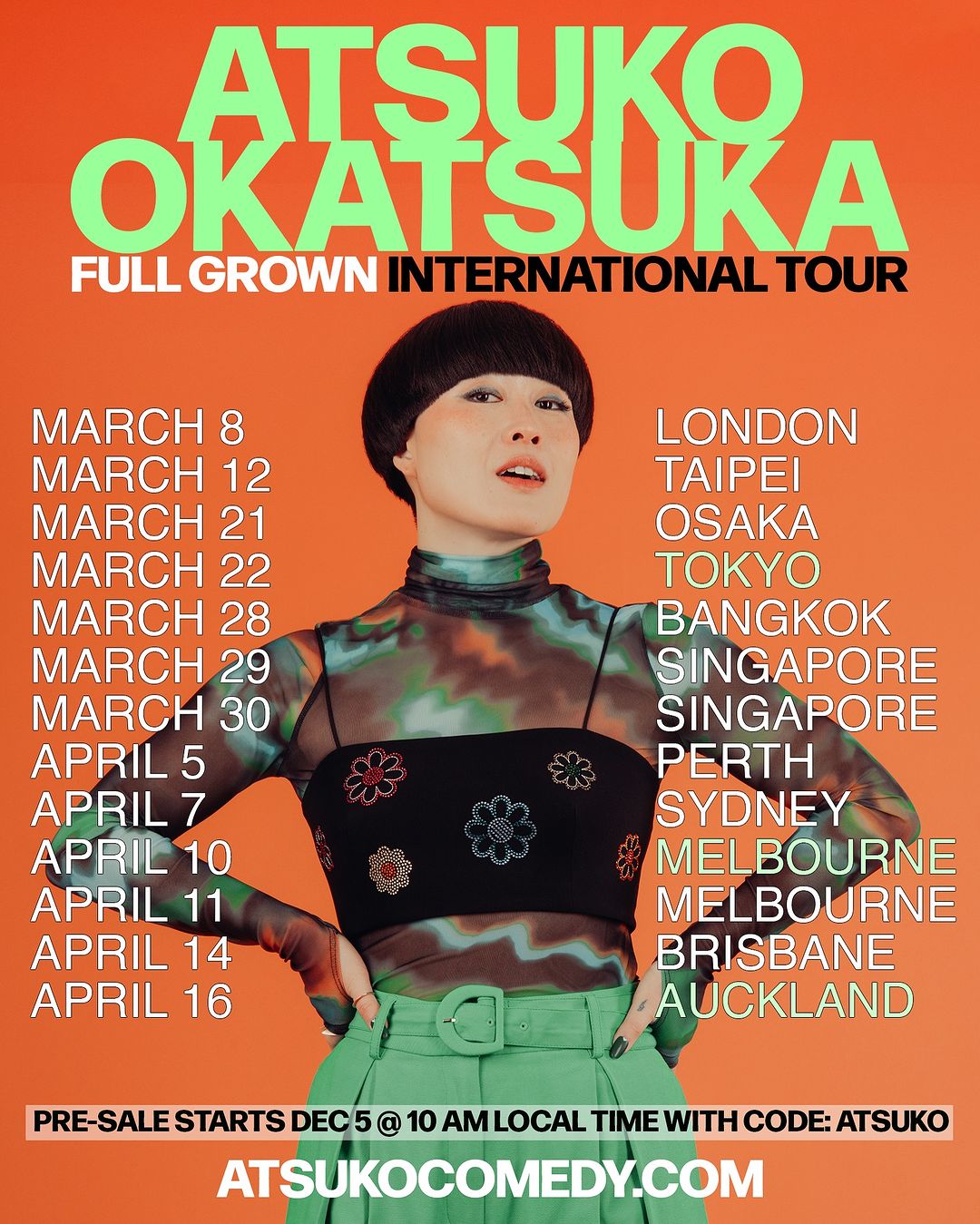 Atsuko Okatsuka to perform in Singapore in March 2024 Details here