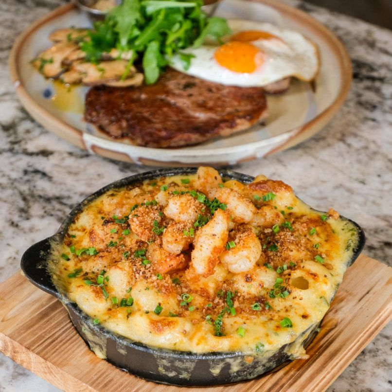 CMCR King Prawn Mac and Cheese and Ribeye Steak and Eggs