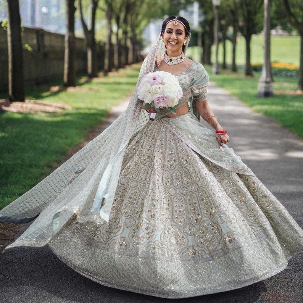 Party Wear Lehenga for Girls in Silver Color Online 2021 – Nameera by Farooq