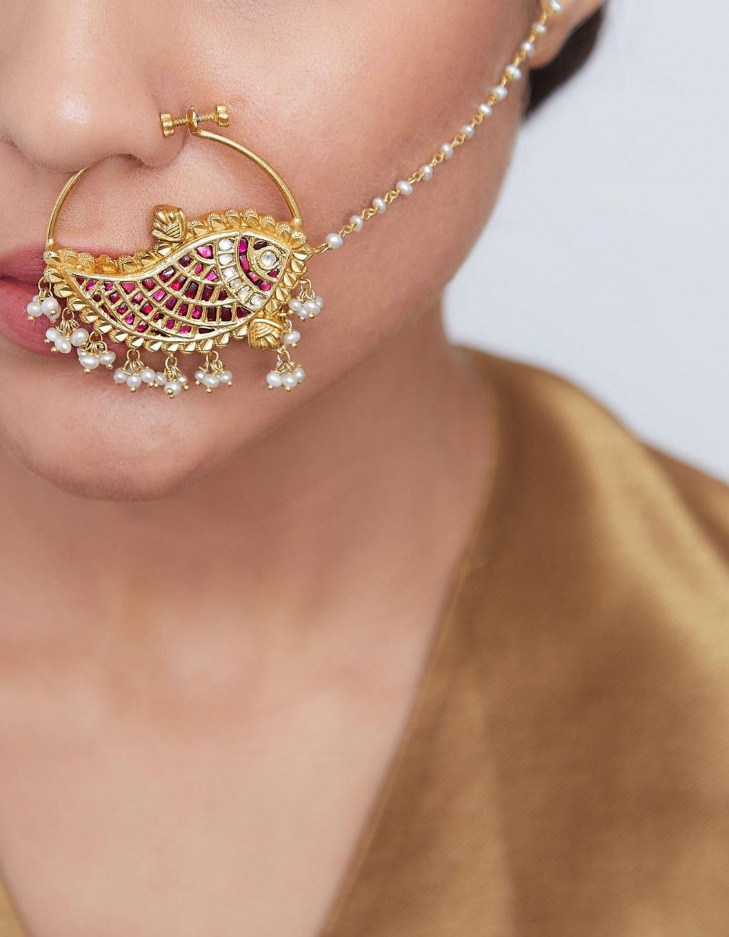 Bridal Nath/indian Bridal Nath/nose Ring/meenakari Nath/kundan Nath/gold  Plated Nath/nath With Chain/left Piercing Required - Etsy