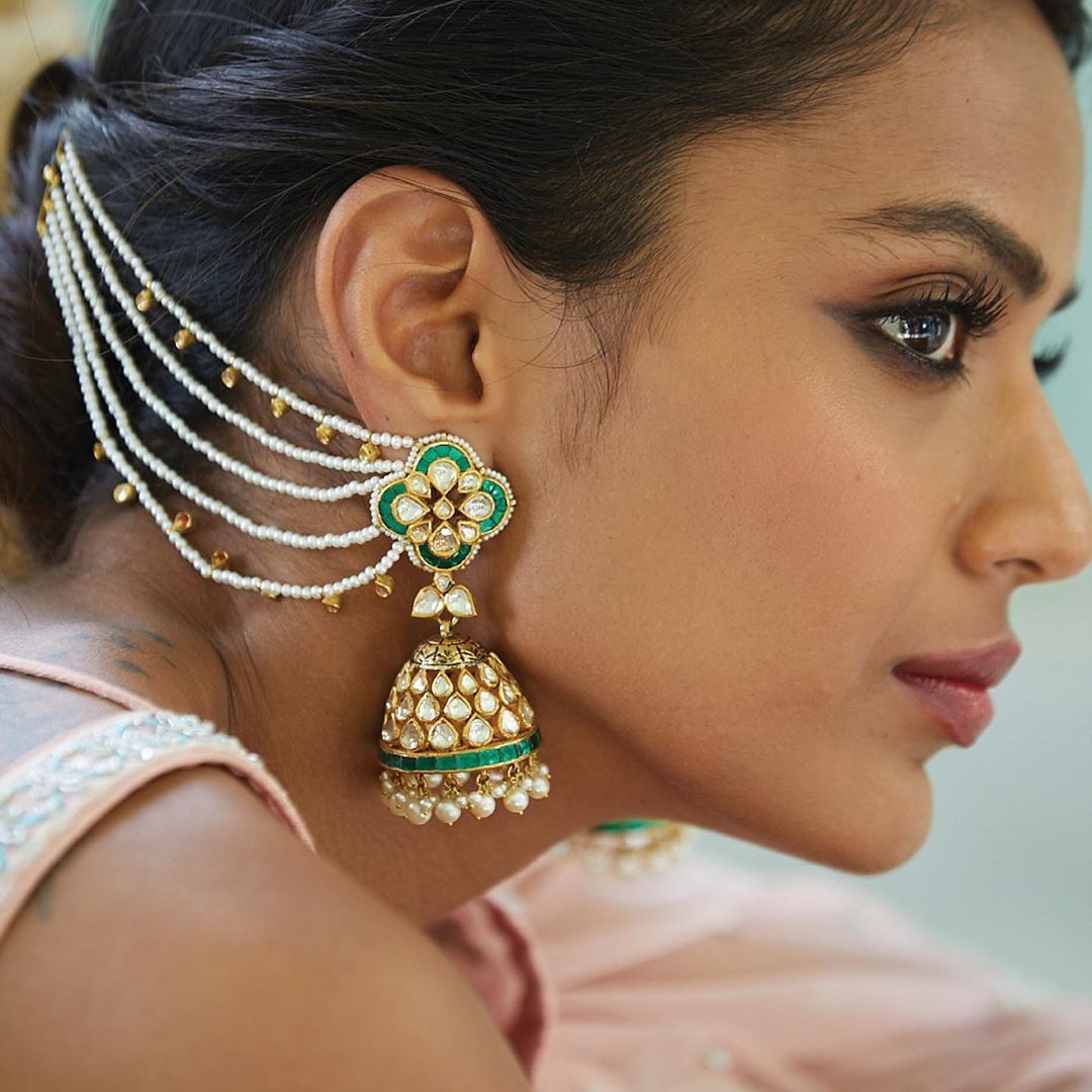 Jhumka Earrings With Hair Chain Wedding Jewellery  TrishaStorecom