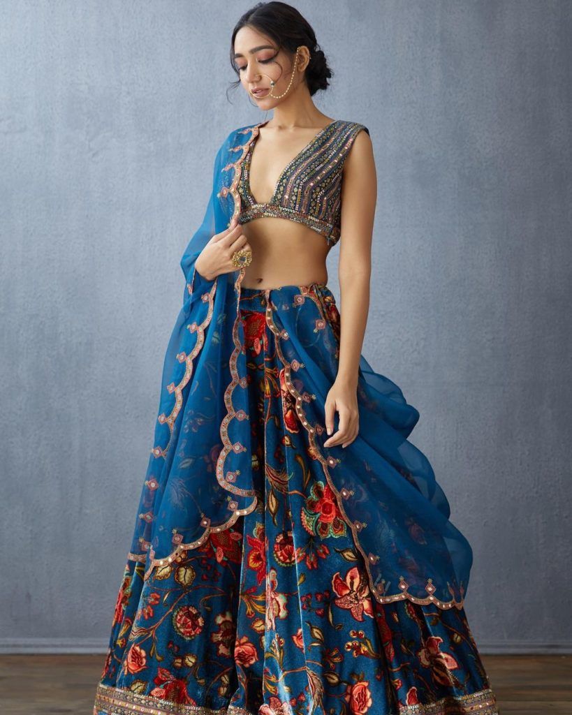 Blue And Beige Block Print Lehenga | Label Anushree – KYNAH