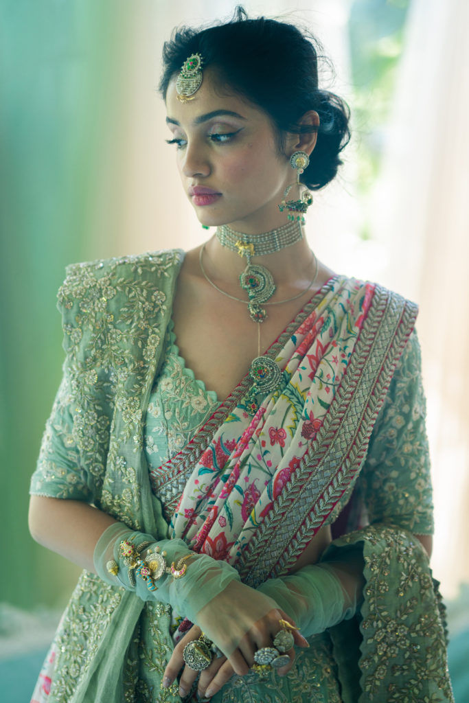 Pista Green Stone With Kundan & Moti Work Pure Brass Jewellery – Maharani