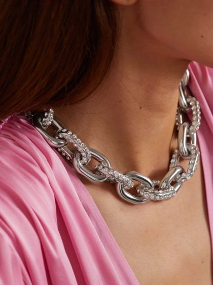 Louis Vuitton Chain Links Patches Necklace worn by Bella Hadid