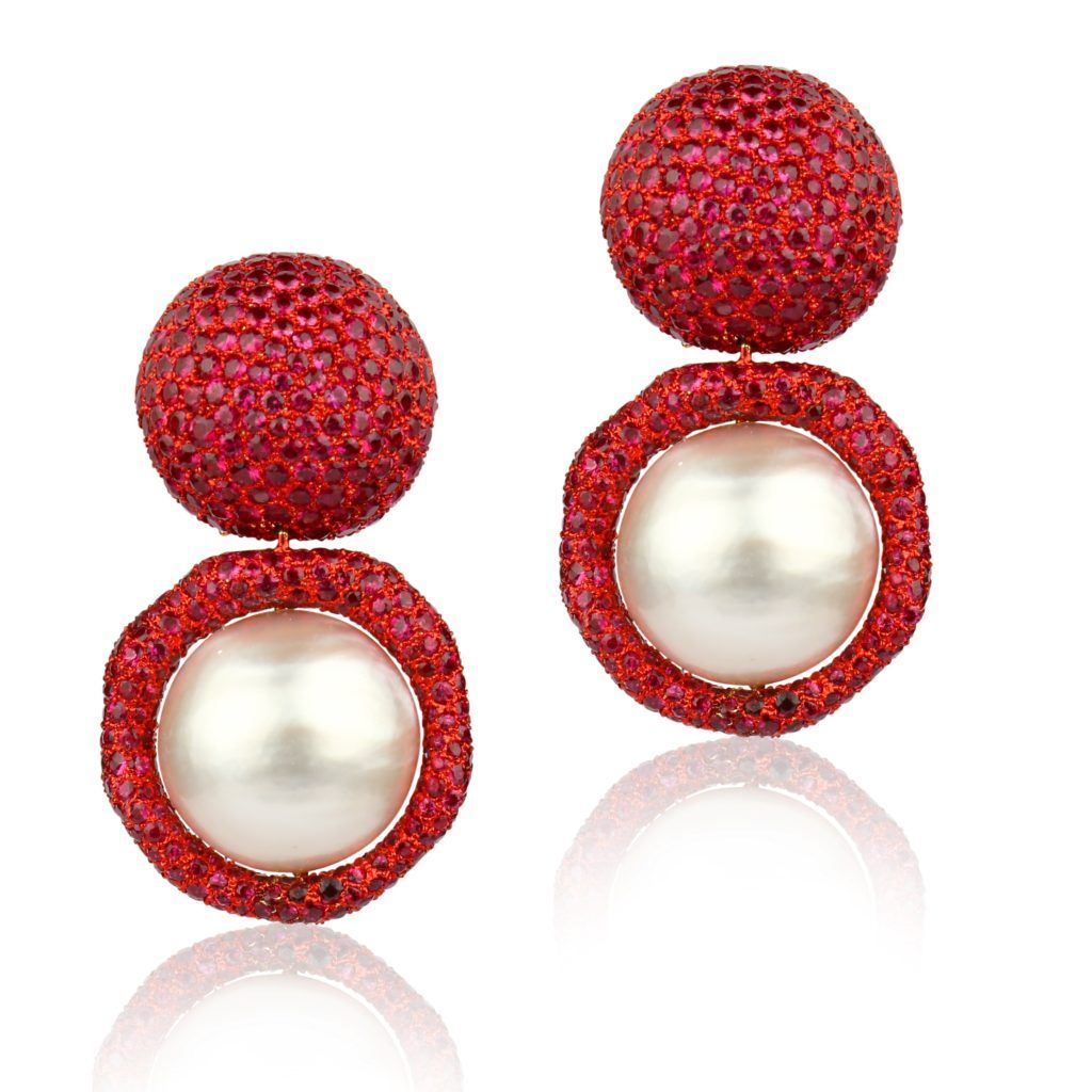 Bina Goenka x Gemfields Ruby and Pearl Earrings