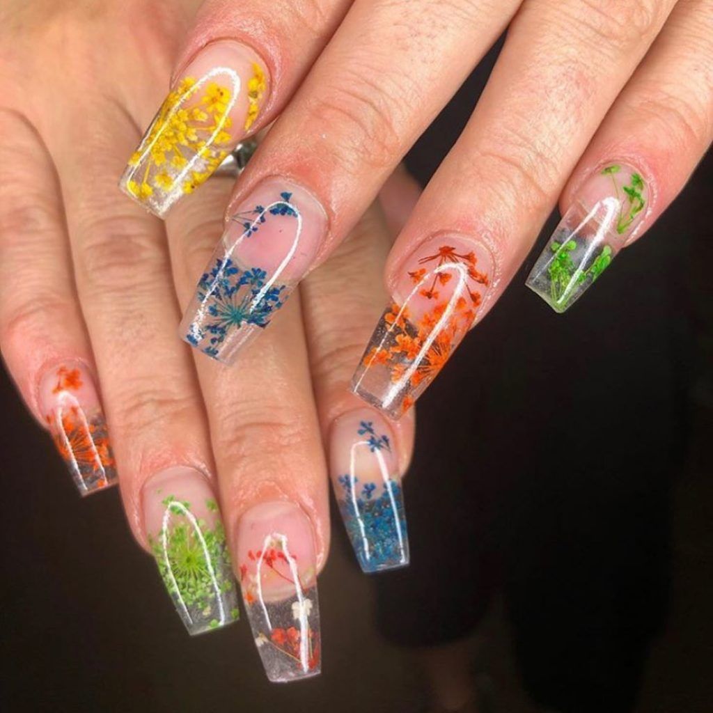 Pressed flower nail art designs you need, courtesy of Blake Lively