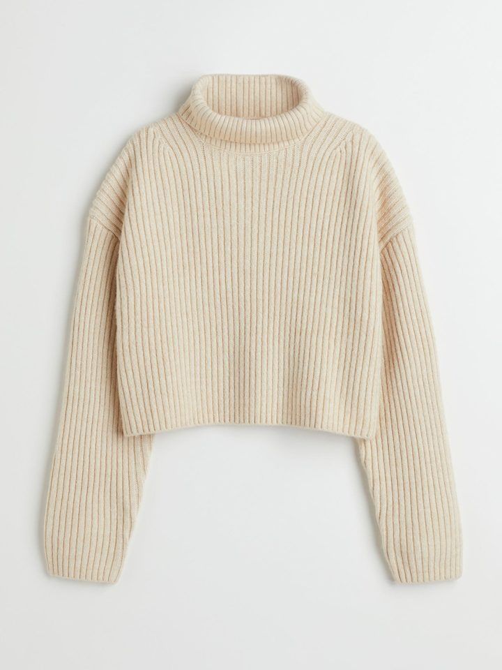  H&M Beige Cropped Polo-Neck Jumper