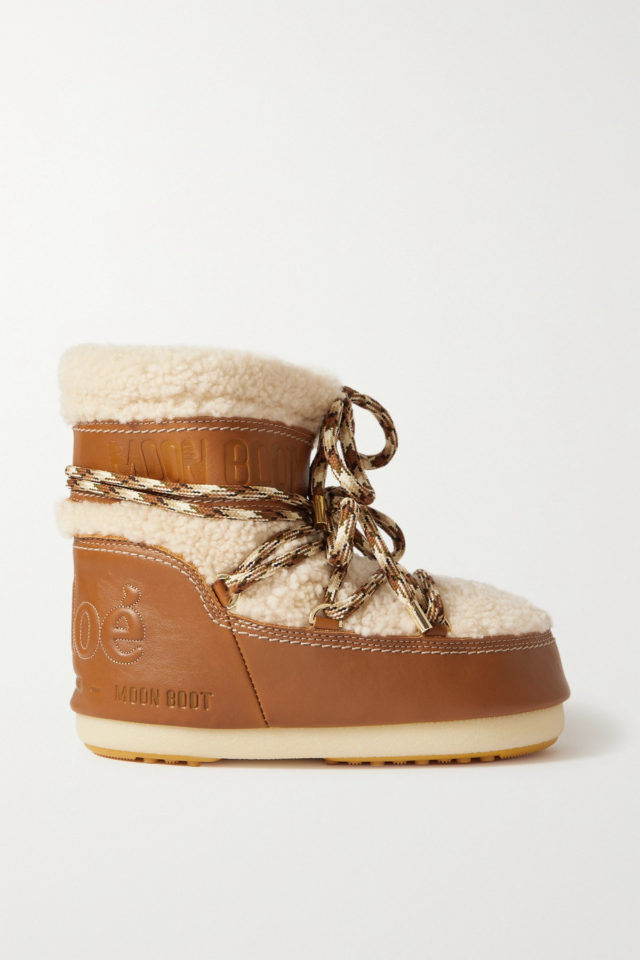 + Moon Boot leather and shearling snow boots