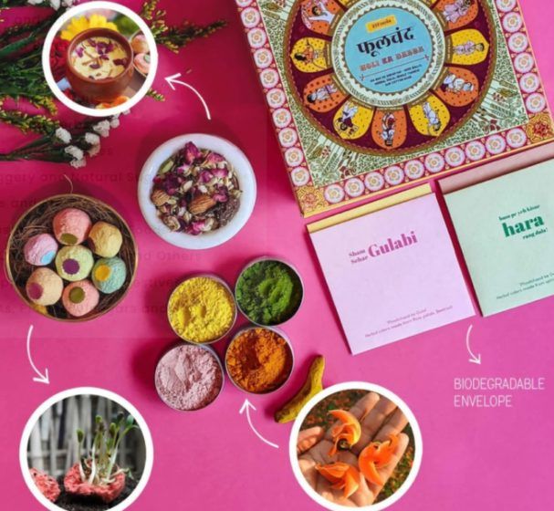 Colourful Holi Combo with Herbal Gulal, Thandai Mix, Seed Balls and Plantable Holi Cards