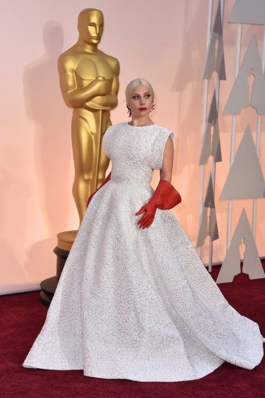 Lady Gaga in White Brandon Maxwell Dress at the 2016 Oscars