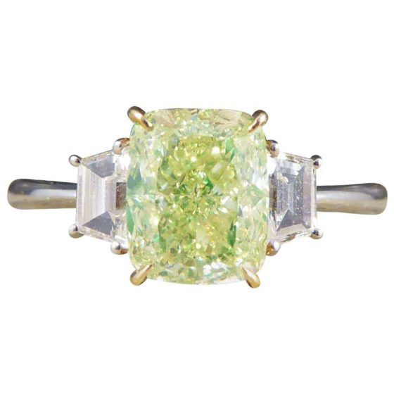 Fancy Light Green Diamond Three-Stone Ring 