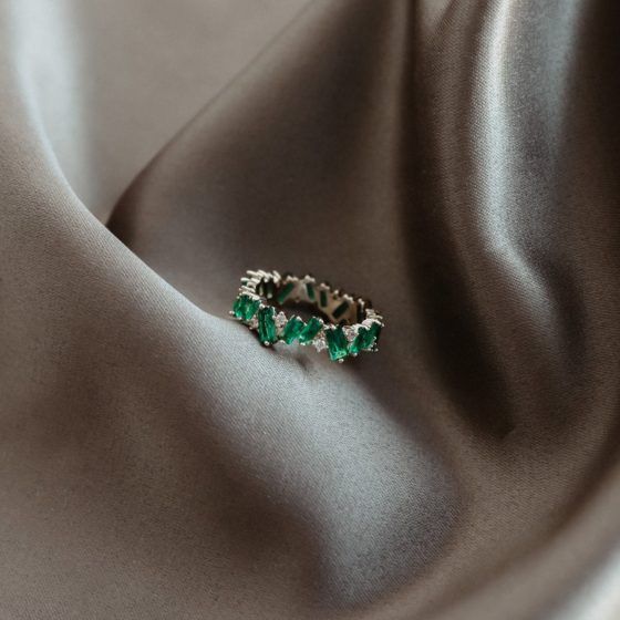 18K CZ Crystal, Simulated Green Emerald Ring