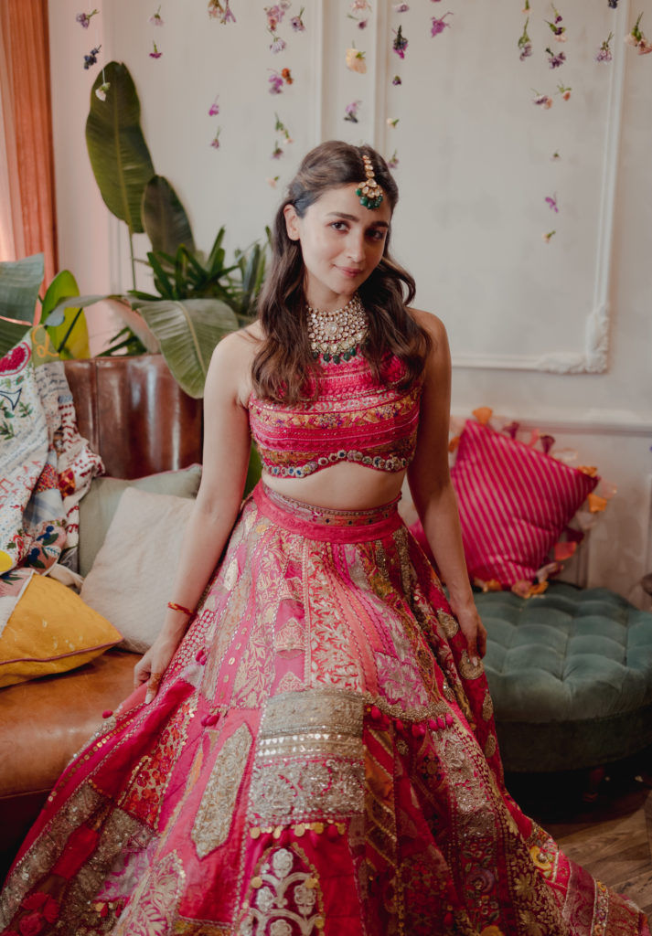 Alia Bhatt in a custom-made Manish Malhotra patchwork lehenga