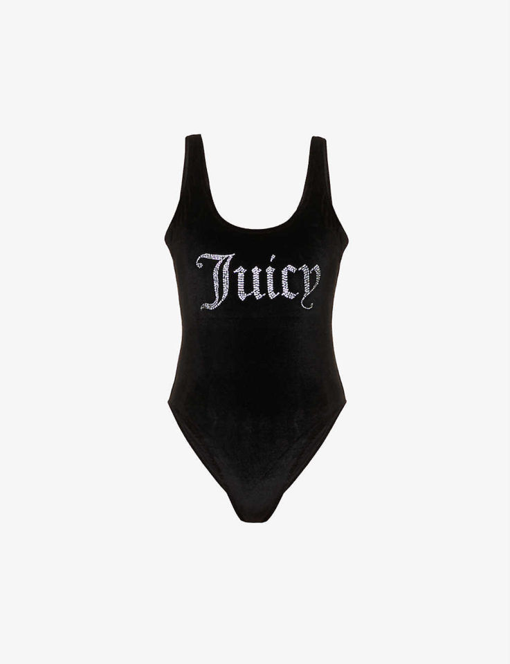 Juicy Couture Brand-embossed rhinestone-embellished velvet swimsuit