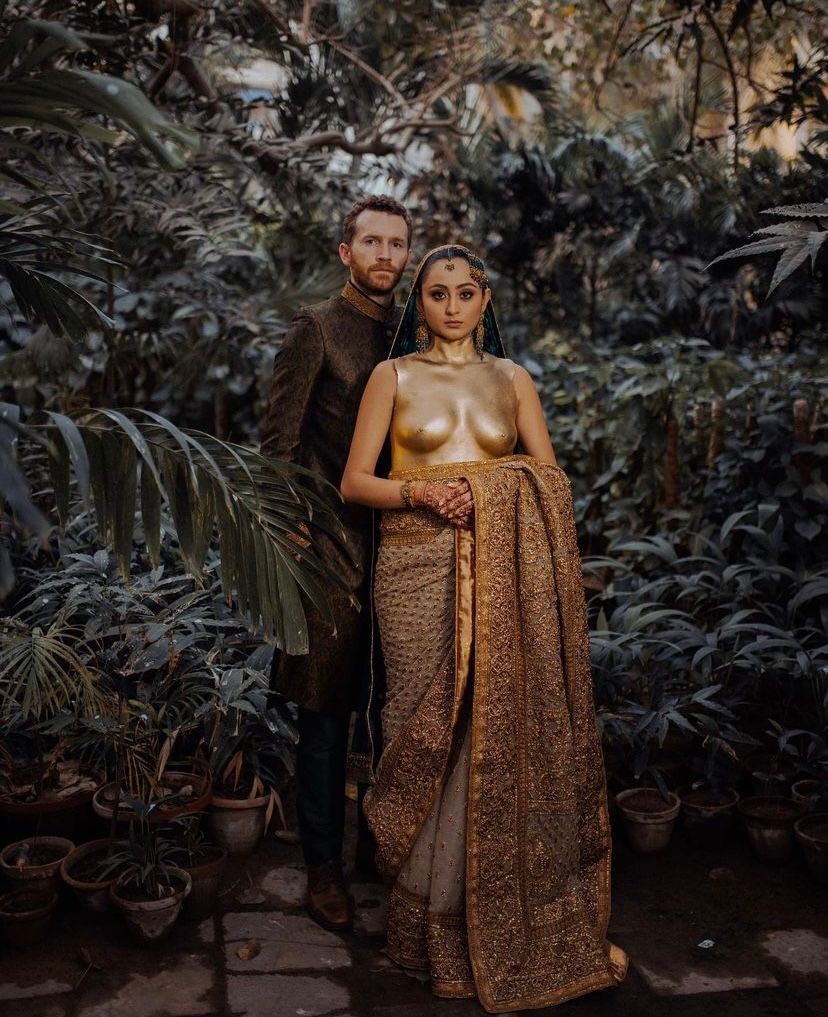 Artist Misha Japanwala adorns her signature breastplate for her wedding