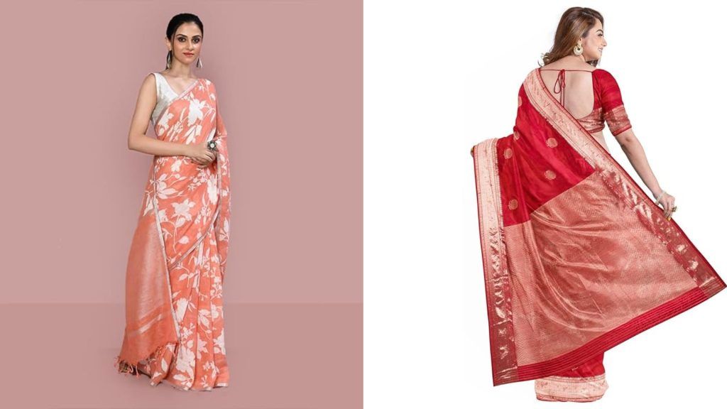 leeza store Women's Red & White Special Bengali Lal Par Sada Saree For Durga  Puja - FASERA1001 : Amazon.in: Fashion