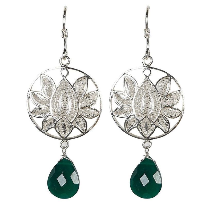 Aesthetiic India Handcrafted Filigree Silver Dangle Drop Earrings