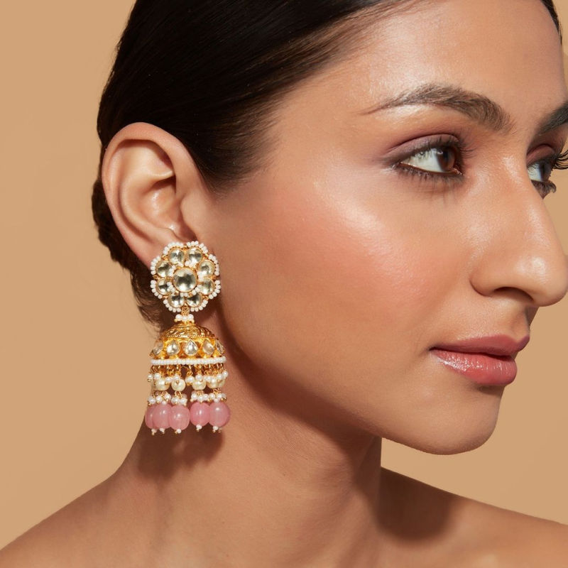 Authentic Indian Style Imitation Meenakari Jhumka Earrings For Women /