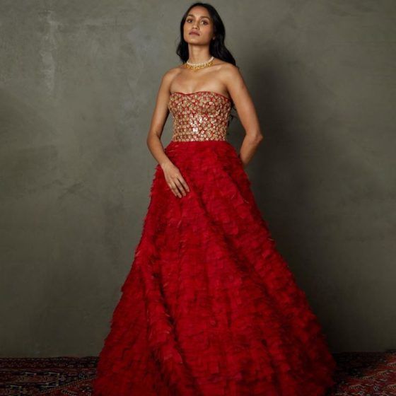Buy Emerald & Burgundy Printed Asymmetrical Dress Online - Ritu Kumar  International Store View