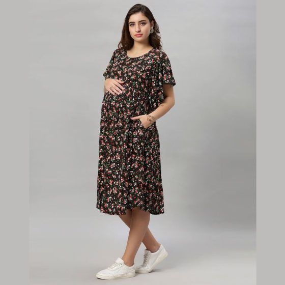 Checked Maternity Fit and Flare Dress
