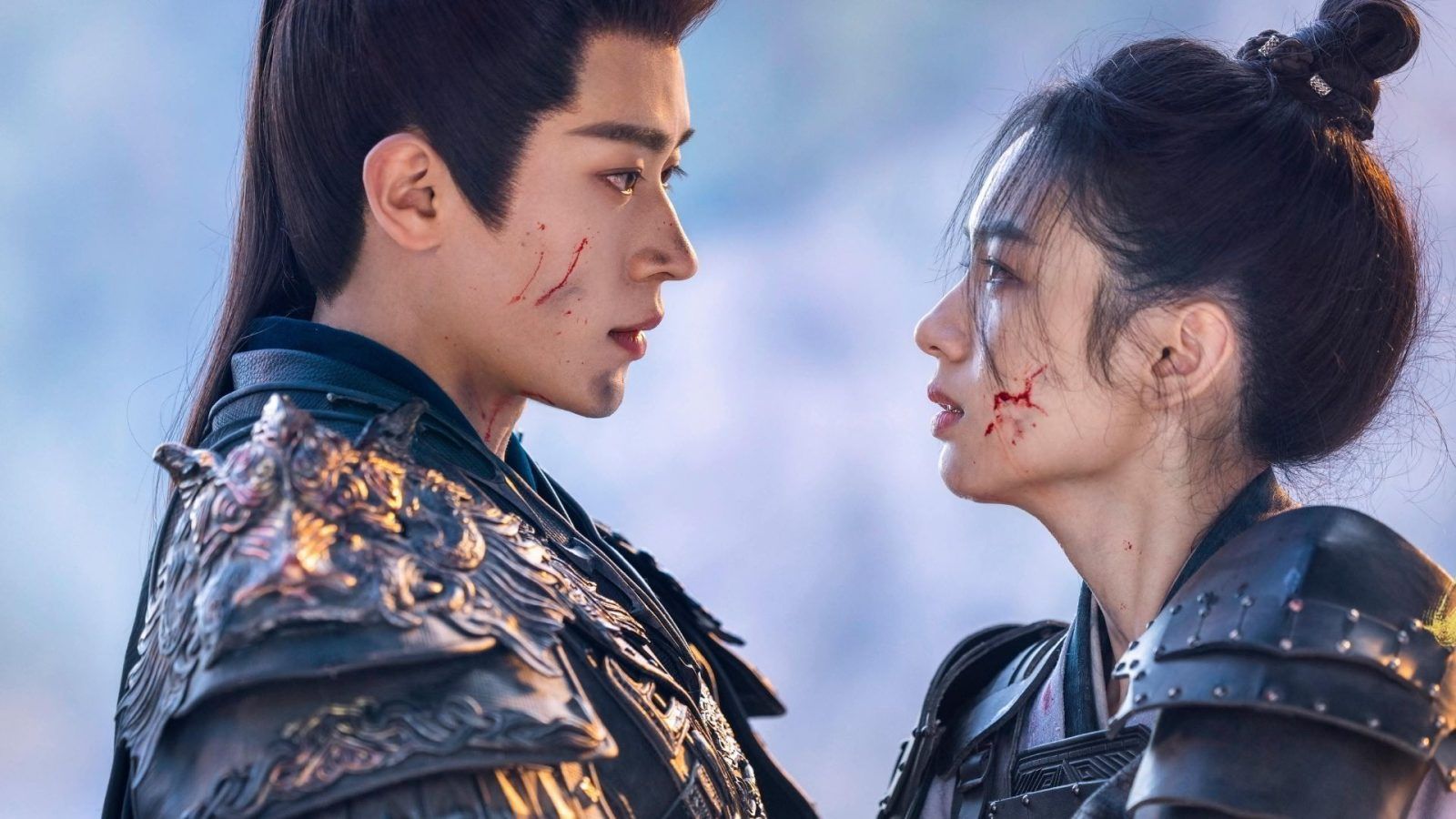 Chinese romantic drama scene in palace courtyard